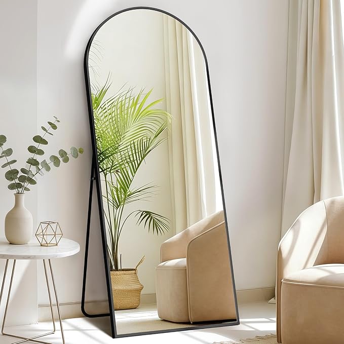 DUMOS 63"x20" Arched Full Length Mirror with Stand, Floor Body Mirror Shatter-proorf Nano Glass with Aluminum Frame, Free Standing or Hanging Leaning Modern Simple Home Decor, Gold