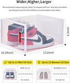 X-Large Plastic Clear Shoe Storage Boxes Stackable 12 Pack Fit Size 11, Shoe Rack & Holder Substitute, Sneaker Containers, Toy Storage Organizer for Entryway, Closet, Under Bed (White)
