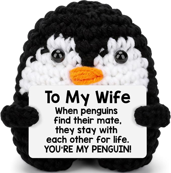 Belatelove Birthday Gifts for Mother from Husband Daughter Son, Handmade Crochet Mini Funny Penguin, Romantic Wedding Anniversary Valentine Gift for Women, Small Cute Love Sign Decor Easter