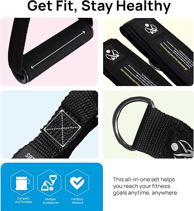 INEVIFIT Resistance Band Set, 150 LBS Stackable Workout Bands for Strength Training, Yoga, Pilates, and Full Body Workout, Includes Door Anchor, Handles, Ankle Straps, Carrying Bag, and Exercise Guide