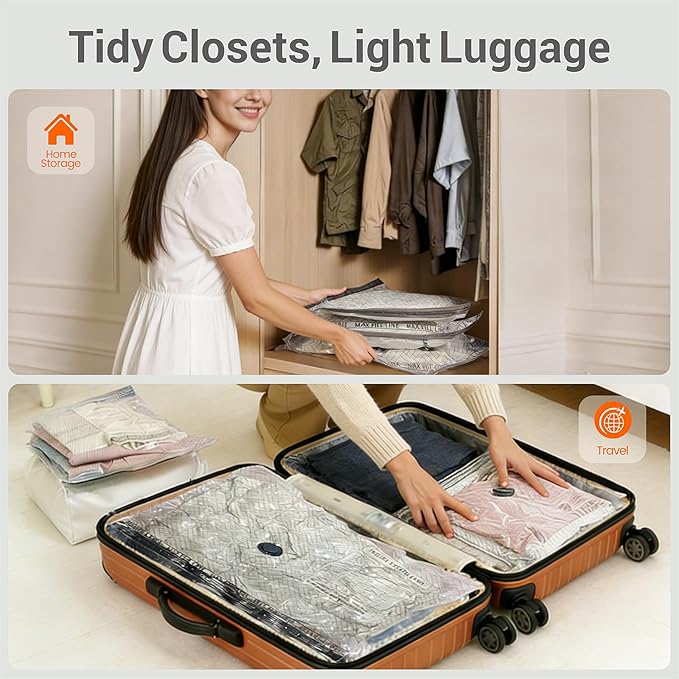 Vacuum Storage Bags for Travel with Electric Wireless Pump, Travel Compression Bags for Luggage, Space Saver for Backpack & Suitcase, 15 Pack Combo