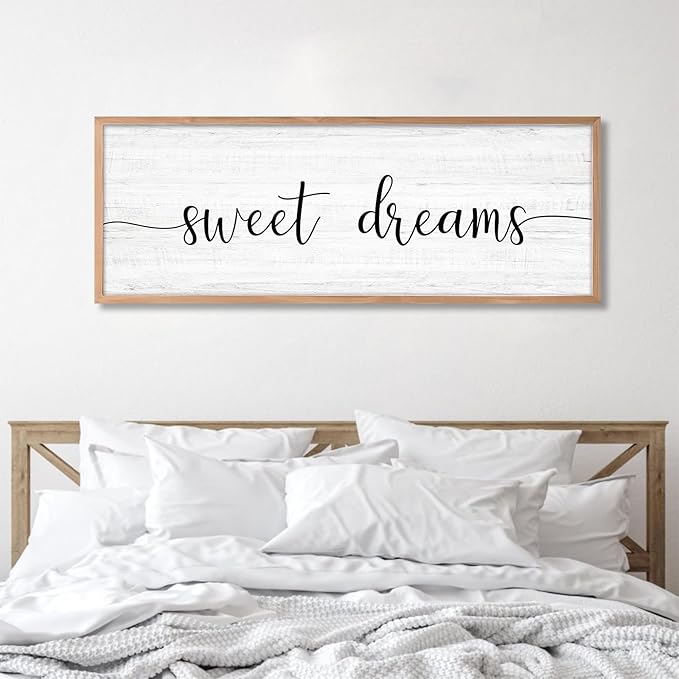 Sweet Dreams Wall Decor Above Bed 41.3''×15'' Large Farmhouse Wall Decor for Bedroom Guest Room Decor Framed Wood Wall Art Rustic Master Bedroom Wall Decoration (brown frame)