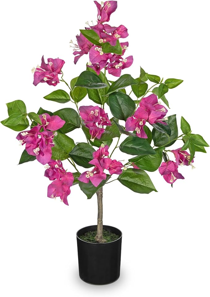 Fake Plants Bougainvillea Artificial Flowers, Fake Flowers Faux Trees Indoor 25.5", Artificial Bougainvillea Plants with Purple Faux Flower for Home, Living Room, Bedroom, Kitchen, Dining Room Decor