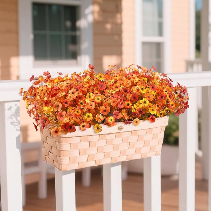 Artificial Fall Flowers for Outdoor, 12 Bundles 4 Colors Faux Mums Fake Fall Plants for Decoration, UV Resistant No Fade Silk Plastic Flower for Autumn Porch Patio Planters Windowbox Yard Garden