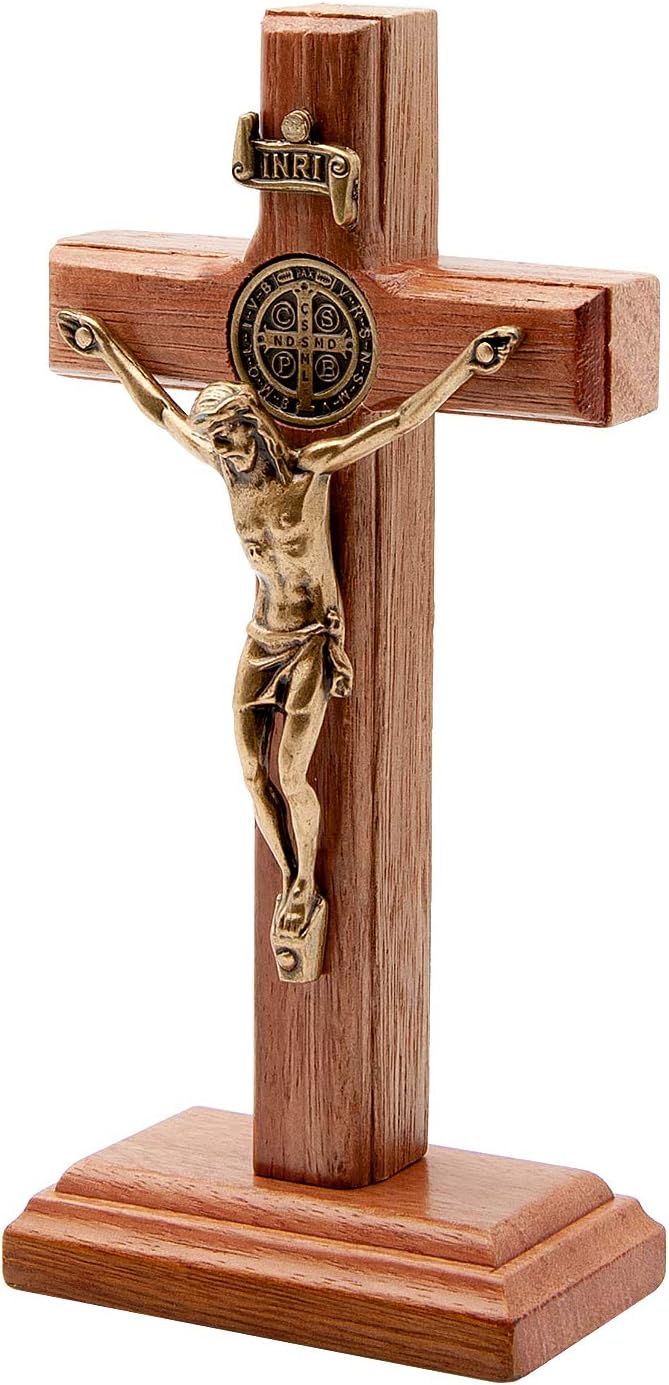 Intercession Wall and Table Wood Cross Crucifix (Antique Gold - 5 Inch)