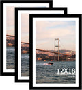 12x18 Picture Frame 3 Pack - Black Poster Frame Display Pictures 11x17 with Mat or 12 x 18 Without Mat for Wall Hanging Horizontal and Vertical