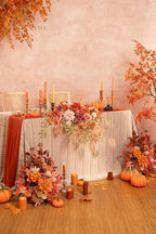 TINGE TIME Artificial Sweetheart Flower Swag with Tablecloth and Table Runner, Pack of 3 Floral Arrangement for Autumn Wedding Sweetheart Table Centerpiece Fall Decoration (Maple Red)