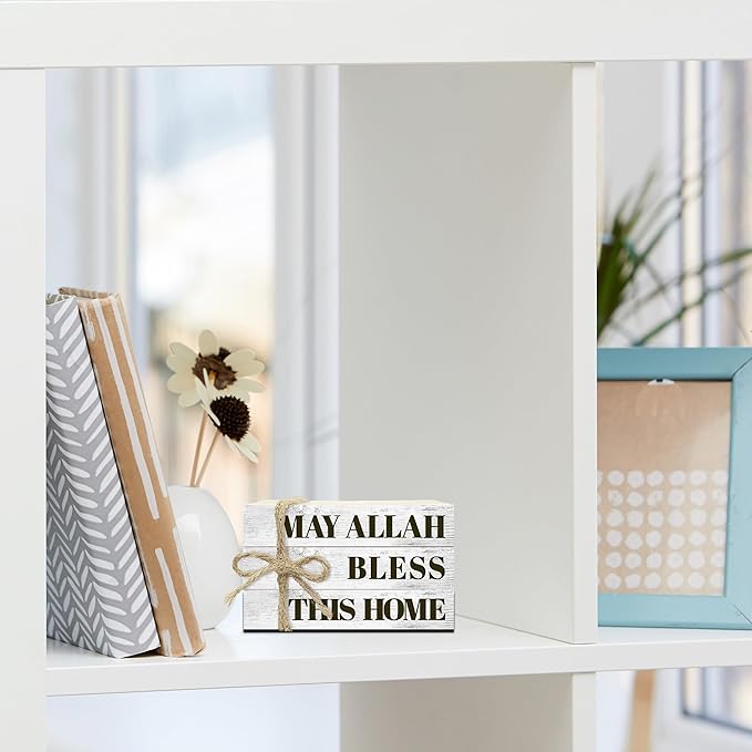 Wooden Decorative Book Stack for Table & Living Room Bookshelf - Christian Farmhouse Style, May Allah Bless This Home Decor (L24)