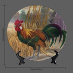 Rooster Decorative Plates, 10 Inch, Chicken In Rice Field Round Display Plate, Hanging Decorative Plate with Display Stand, Ceramic Craft for Wall Hanging Decorative