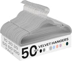 SONGMICS Velvet Hangers 50 Pack, Non-Slip Clothes Hangers, Suit Hangers with Shoulder Notches, Pants Bar, 360° Swivel Hook, Space-Saving, for Closet, Dove Gray UCRF029G50