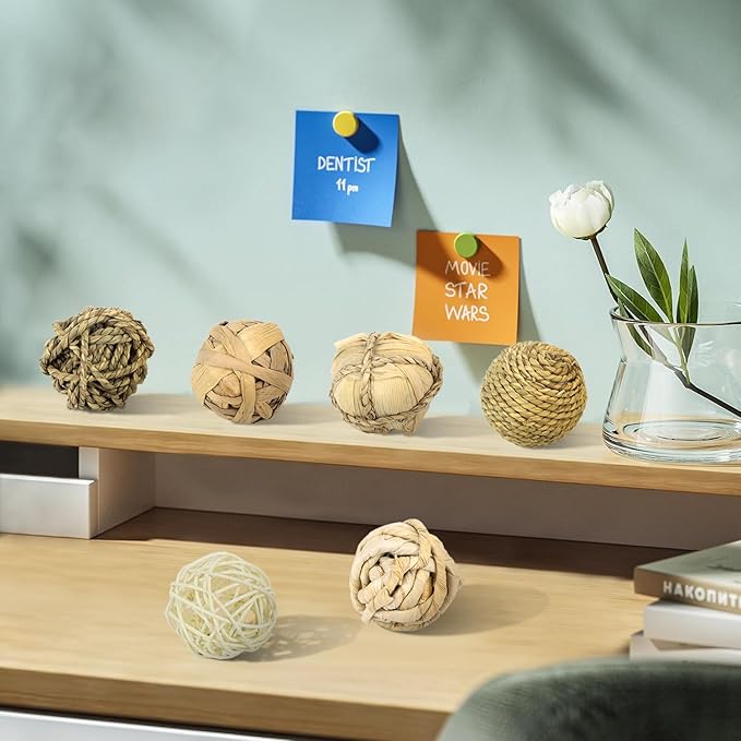 Kesywale Set of 6 Decorative Balls for Centerpiece Bowl Fillers, 2.8 inch Assorted Rattan Wicker Balls Spheres Orbs, Vase Fillers, Home Table Decor (Brown)