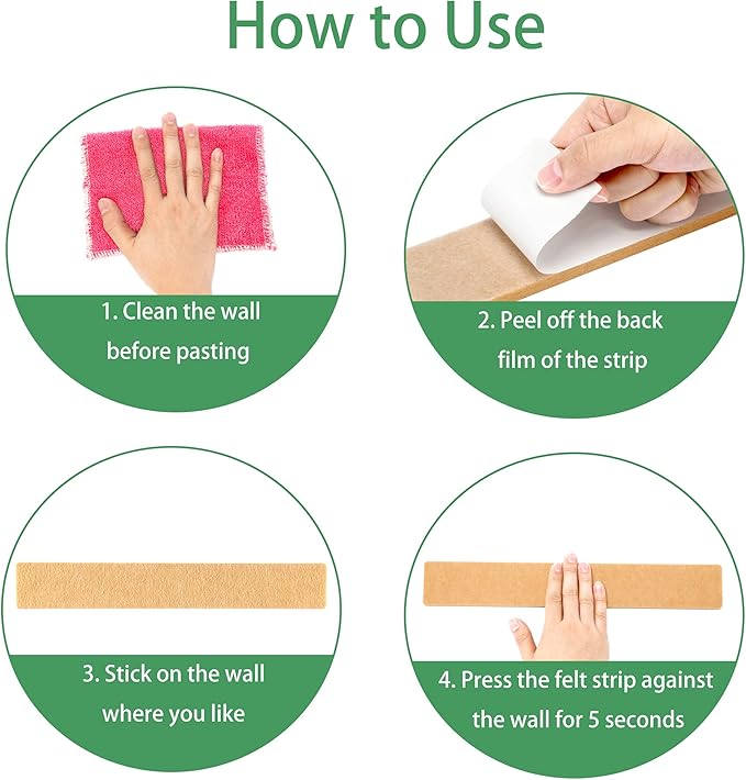Cork Board for Walls - 8 Pack Felt Pin Board Bar Strips - Self-Adhesive Lightweight Bulletin Board - Cork Board for Office with 40 Push Pins No Damage for Wall (Black)