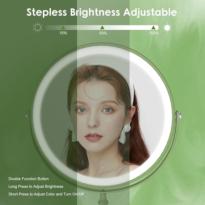 DEIOVWXS Makeup Mirror, 3000mAh Rechargeable Double-Sided Magnifying Vanity Mirror with 3 Colors, 1X/10X, Adjustable Brightness, Gifts for Mom, Mothers Day, Women, Wife, Girls, Dorm Room Essential
