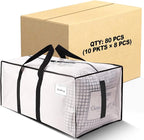 80 Pack Large Strong Moving Bags with Zippers & Carrying Handles - Water-Resistant - Heavy Duty Storage Tote for Space Saving, Fold Flat, Alternative to Moving Box (Semi-Transparent)