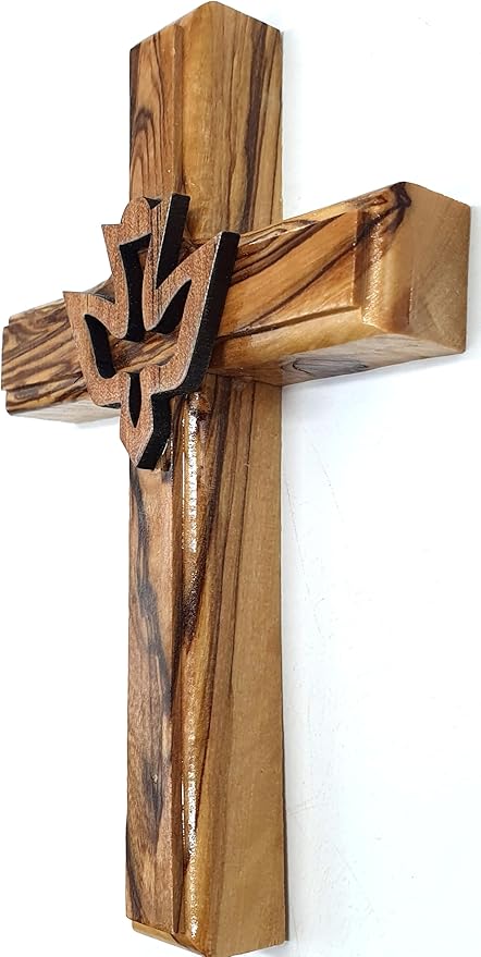 Zuluf 4.7" Olive Wood Dove Cross Wall Hanging Holy Spirit Christian Religious Gift Holy Land Decor CRS021