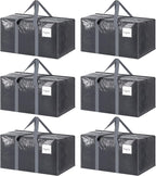 6 Pack Extra Heavy Duty Large Moving Bags with Strong Zipper & Comfortable Handles, Sturdy & Durable Clothes Storage Bags Totes Bins, Packing Moving Boxes for College Supplies, Gray