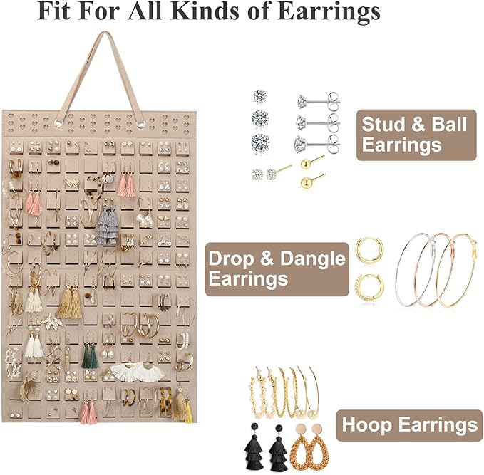 Hanging Earrings Organizer, Earring Holder & 20 Hooks, Holds Up To 300 Pairs, Compact Design, Soft Material, Earring Hanger Earring Display Hanging Organizer for Women Girls -1 Pack