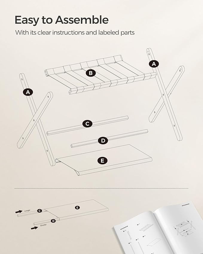 SONGMICS Luggage Rack, Folding Suitcase Stand with Storage Shelf, for Guest Room, Hotel, Bedroom, Heavy-Duty, Holds up to 131 lb, Classic Black URLR007B01