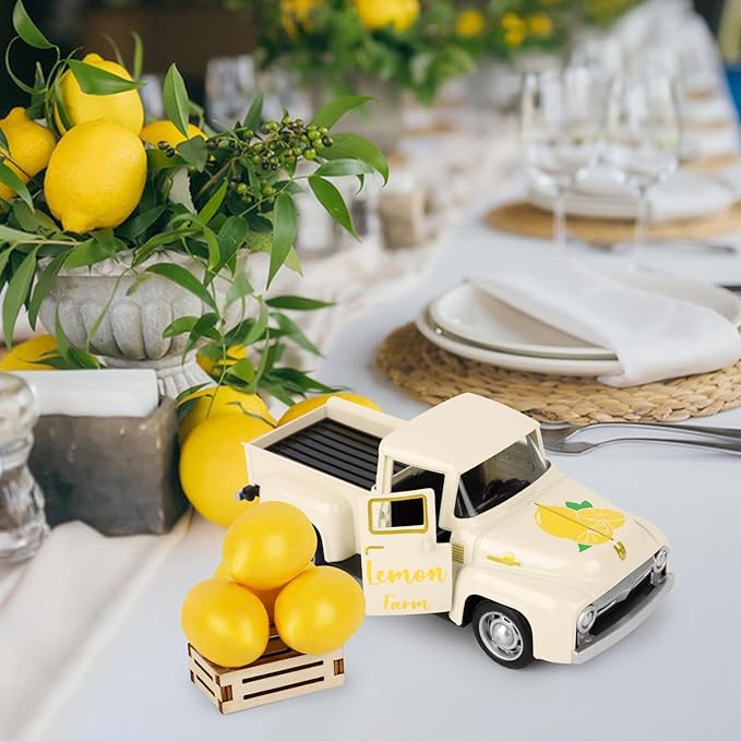 Lemon Decor Vintage Truck Decor with Mini Faux Lemons Summer Table Centerpieces Lemon Tiered Tray Decor for Home Kitchen Farmhouse Shelf Accessories