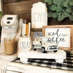 Metal Coffee Truck with Burlap Sack Vintage Pickup for Farmhouse Kitchen Decor Coffee Station Home Bar Accessories
