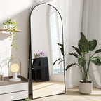 Dewfig Arched Full Length Mirror, 64"x20" Gold Mirror with Stand, Full Body Mirrors for Leaning Against or Wall Mounted, Large Floor Mirrors for Bedroom, Living Room, Black