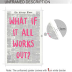 Drimiler What If It All Works Out Poster Retro Newspaper Pink Font Canvas Wall Art Positive Affirming Quote Minimalist Prints Painting For Home Bedroom Dorm Wall Decor 12x18in Unframed