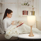 Bedside Touch Lamp, 3 Way Dimmable Touch Control Table Lamp, Wood Grain Farmhouse Table Lamp, Modern Nightstand Lamp with White Shade for Bedroom, Dorm, Office, 3000K LED Bulb Included