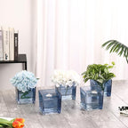 Square Glass Vases Set of 4, 4"x 4"x 4" Flower Vases for Centerpieces, Blue Glass Vase for Flowers, Small Vase for Wedding, Party, Home Office Decoration