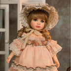 18 Inch Kawaii Porcelain ＆ Fabric Doll Cute European Retro Handmade Ceramic Doll with Showing Stand for Room Decor, Birthday Gifts, Collectible ，Name Olivier (Pink)