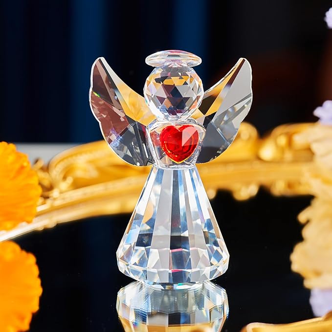 Crystal Guardian Angel Figurine – Glass Angel Statue Collectible, Sparkling Crystal Angel Figurines Gifts for Women, Men, Mom, Friends Home Office Decor (Clear)