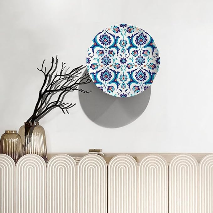 Turkish Decorative Ceramic Plates, 6 Inch, DarkTurquoise Round Display Plate, Home Wobble-Plate with Display Stand, for Display Living Room Kitchen Closet Table Decor