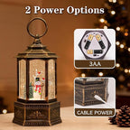 Christmas Snow Globes, 9.37" Snowman Glitter Water Lantern with 8 Songs, 6H Timer Battery & USB Powered Music Box for Christmas Decorations Indoor