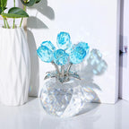 Arikyrist Crystal Lake Blue Rose Bouquet Figurine with Round Vase Gifts for Her, Glass Rose Flower Romantic Keepsakes for Women Mom on Christmas, Collectible Decoration Table Centerpiece for Home