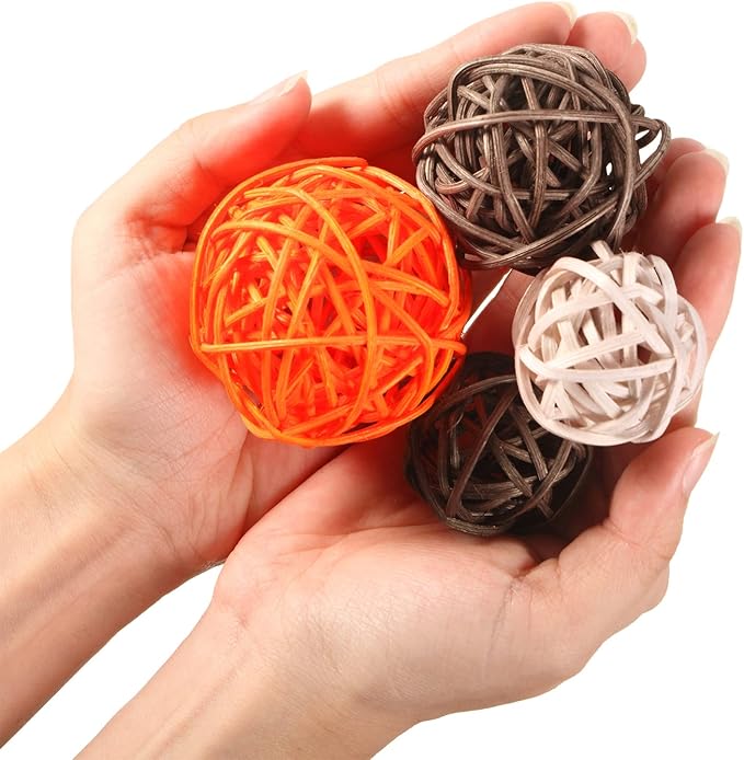 Patelai 36 Pcs Wicker Rattan Balls Decorative Balls for Vase Centerpiece Bowls Orbs Filler for Home Decor,4 Sizes(Bright Color,2.4'',2'',1.6'',1.2'')
