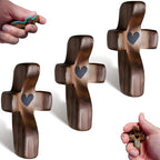 Cross My Heart,Wooden Cross Fidget,Encouragement Gift Stress Relief,Prayer Cross for Hand,Pocket Cross Christian Gifts for Women and Adults(Black 3Pcs