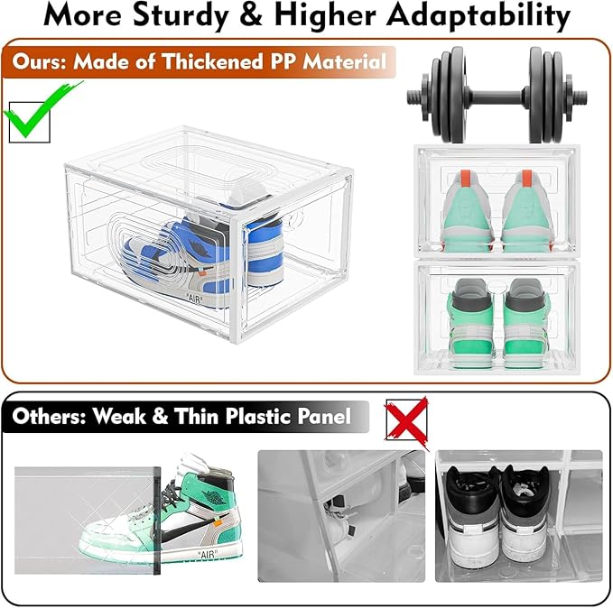 10 Pack Thicken Shoe Organizer Stackable,Upgraded Sturdy Shoe Storage Box with Magnetic Door,Shoe Containers For Sneaker Display,Hat Organizer,White