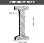 Qunclay 12'' Silver Crystal Diamond Bling Letters Crushed Diamond Decoration Wooden Glitter Letter with Screw and Hooks Rhinestone Gift for Wedding Y2k Mcbling Bedroom Wall Decor (Letter I)