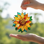 2025 Christmas Ornaments, Christmas Tree Ornaments Acrylic, Faux Stained Glass Effect White Elephant Gifts Exchange, Unique Suncatcher Xmas Stocking Stuffers for Women, Men (Sunflower)