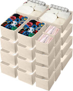 24 Set Fabric Dresser Drawer Organizer Bins Dividers for Clothes – Nursery Home Bins Fabric Foldable Closet Clothing Wardrobe Storage Box Container Basket for Bras Socks Underwear(Beige)