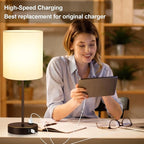 Lynnoland 2 Pack Touch Control Table Lamps with 2 USB & AC Outlet, 3-Way Dimmable Bedside Nightstand Lamps for Bedroom Living Room Nursery, 800 Lumens 3000K Warmlight Bulbs Included