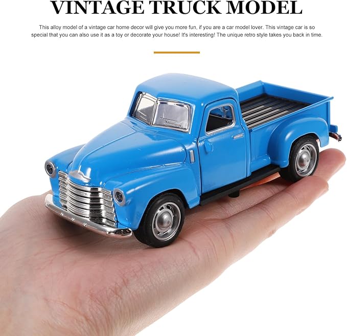 NUOBESTY Old Pickup Truck Figurine - Vintage Alloy Car Vehicle Toy Sky-Blue Retro Ornament for Christmas Table Centerpiece, New Year Birthday Decoration