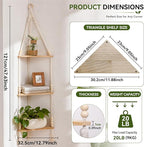 Artilady Macrame Corner Shelf Wall Hanging 3-Tier, Adjustable Boho Wood Plant Shelves Display for Indoor Candle Holder, Bedroom Living Room Home Decor (Beige 3-Tier Beads)