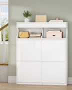 Shoe Cabinet with 4 Flip Drawers & 2 Top Drawers, Narrow Hidden Shoe Storage Cabinet for Entryway, Freestanding Shoes Organizer with Storage Space, 16-20 Pairs, for Hallway, White SR57603X