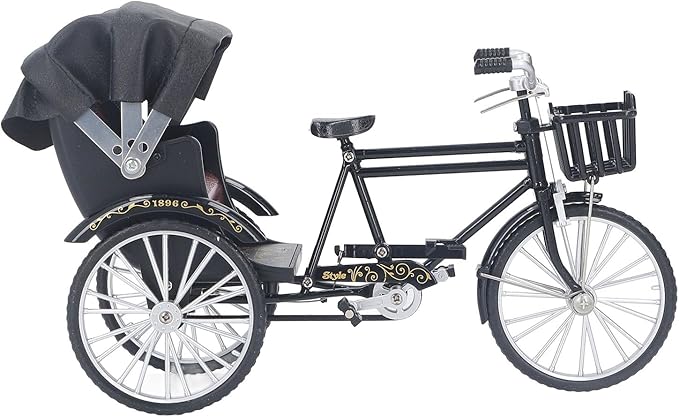TOPINCN Retro Rickshaw Figurine Decorative Alloy Wheel Rickshaw Model Lifelike Collectible Miniature Rickshaw Toy Retro Rickshaw Ornament Decorative