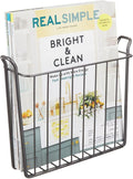 mDesign Metal Wall Mount Decorative Magazine Rack Organizer Bin Holder, Basket for Living Room, Bathroom, Bedroom, Home Office - Holds Books, Newspapers, Tablets - Concerto Collection - Graphite Gray