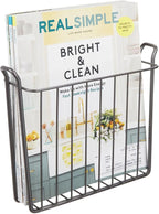 mDesign Metal Wall Mount Decorative Magazine Rack Organizer Bin Holder, Basket for Living Room, Bathroom, Bedroom, Home Office - Holds Books, Newspapers, Tablets - Concerto Collection - Graphite Gray