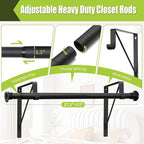 Closet Rod, 17 to 51 Inch Clothes Rods 1.3 Inches Heavy Duty Adjustable Closet Pole for Hanging Clothes and Heavy Duty Hanging Clothes Rod Bracket Closet Pole Support (Black)