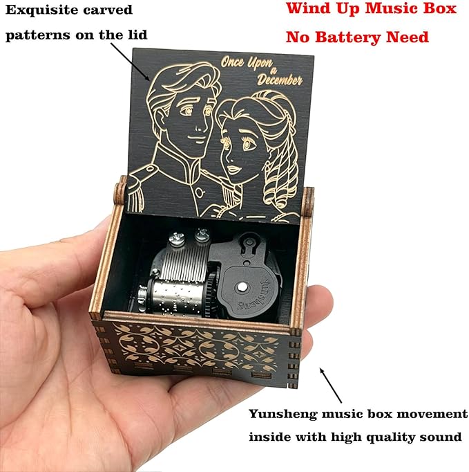 Pursuestar Black Wooden Wind Up Music Box - Anastasia Once Upon a December, Vintage Engraved Wood Mechanism Musical Gifts for Anniversary Mother's Day Valentine's Day Christmas Thanksgiving Birthday