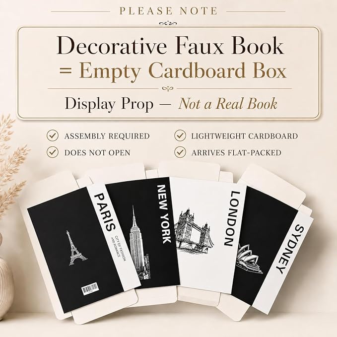 PROBENEX Urban Large 4 PCS Faux Decorative Books | Not Real Books, Cardboard Foldable Display Props | NYC London Paris Sydney City Theme Book Set | Modern Minimalist Coffee Table Decor