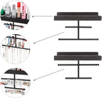 Keebofly Hanging Wall Mounted Jewelry Organizer with Rustic Wood Jewelry Holder Display for Necklaces Bracelet Earrings Ring Set of 2 Black,[Patented]